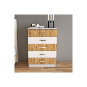 Comoda SFY0203, alb/stejar, PAL melaminat, 72x44.5x98 cm