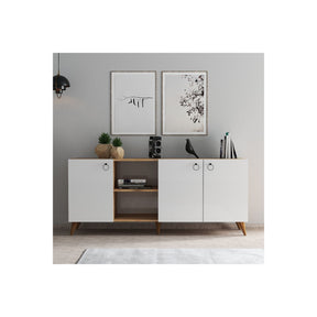 Comoda KSL0303, alb/stejar, PAL, 180x44x79 cm