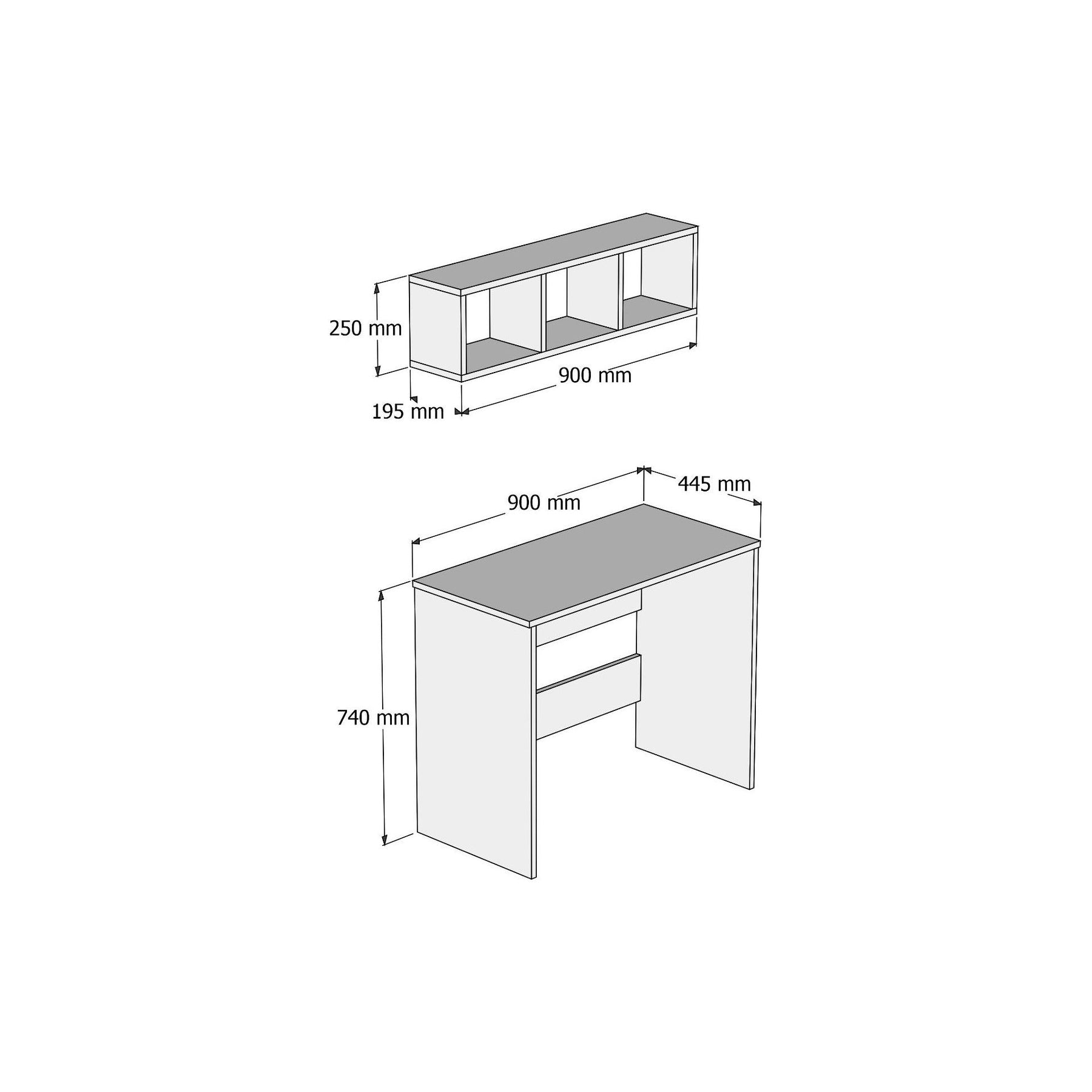 Set birou CLM0201, format din birou si un raft, alb, PAL