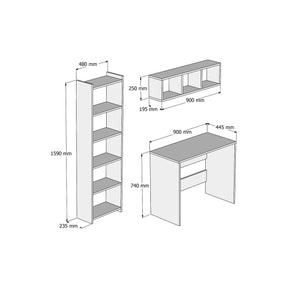 Set birou CLM0301, format din birou, biblioteca si un raft, alb, PAL