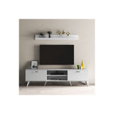 Set comoda TV si polita TVU0101, alb, PAL melaminat, 180x35x48 cm