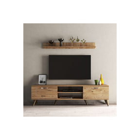 Set comoda TV si polita TVU0102, stejar, PAL melaminat, 180x35x48 cm