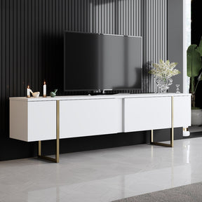 Comoda TV Luxe, alb/auriu, PAL/metal, 180x30x50 cm