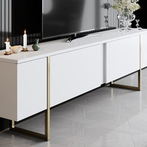 Comoda TV Luxe, alb/auriu, PAL/metal, 180x30x50 cm