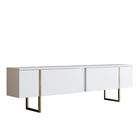 Comoda TV Luxe, alb/auriu, PAL/metal, 180x30x50 cm