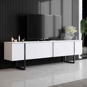 Comoda TV Luxe, alb/negru, PAL/metal, 180x30x50 cm