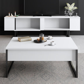 Comoda TV Luxe, alb/negru, PAL/metal, 180x30x50 cm