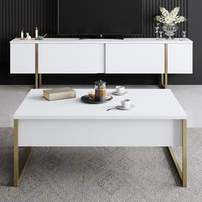 Masuta cafea Luxe, alb/auriu, PAL/metal, 90x60x40 cm