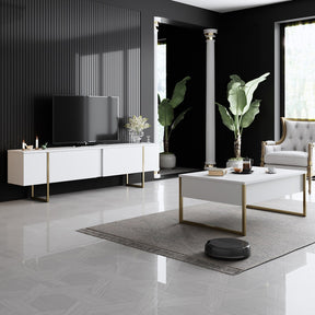Masuta cafea Luxe, alb/auriu, PAL/metal, 90x60x40 cm