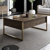 Masuta cafea Luxe, nuc/auriu, PAL/metal, 90x60x40 cm