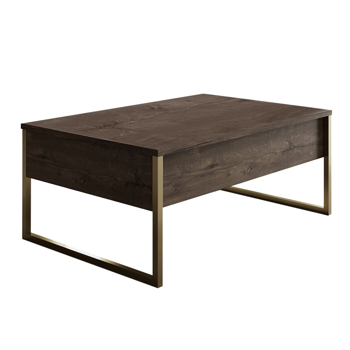 Masuta cafea Luxe, nuc/auriu, PAL/metal, 90x60x40 cm