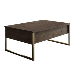 Masuta cafea Luxe, nuc/auriu, PAL/metal, 90x60x40 cm