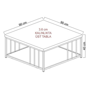Masuta cafea Zenn, nuc/auriu, PAL melaminat/metal, 90x90x40 cm
