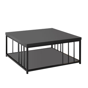 Masuta cafea Zenn, gri antracit/negru, PAL melaminat/metal, 90x90x40 cm