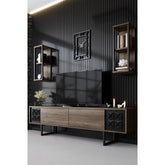 Set living Black Line, format din comoda TV si 2 rafturi, nuc/negru, PAL