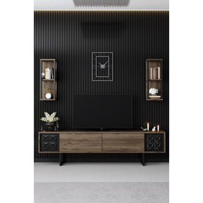 Set living Black Line, format din comoda TV si 2 rafturi, nuc/negru, PAL
