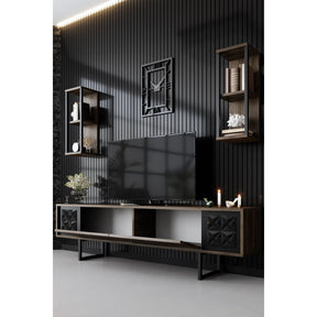 Set living Black Line, format din comoda TV si 2 rafturi, nuc/negru, PAL