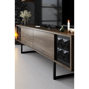 Set living Black Line, format din comoda TV si 2 rafturi, nuc/negru, PAL