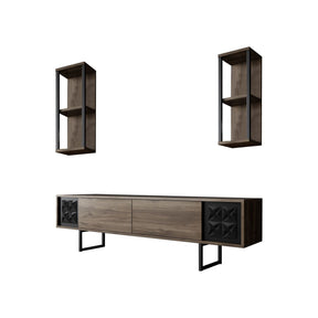 Set living Black Line, format din comoda TV si 2 rafturi, nuc/negru, PAL