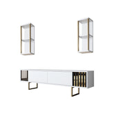 Mobilier living GOLD LINE, alb/auriu, PAL melaminat/metal, 3 piese