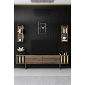 Set comoda TV si 2 rafturi Gold Line, nuc/negru, PAL