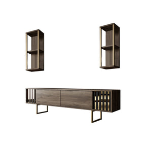 Set comoda TV si 2 rafturi Gold Line, nuc/negru, PAL