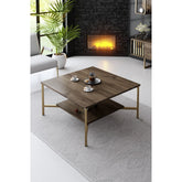 Masuta cafea Gold Line, nuc/negru, PAL, 80x80x40 cm
