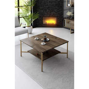 Masuta cafea Gold Line, nuc/negru, PAL, 80x80x40 cm