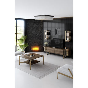 Masuta cafea Gold Line, nuc/negru, PAL, 80x80x40 cm