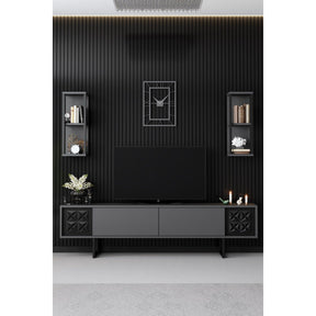 Set living Black Line, format din comoda Tv, masuta cafea si 2 rafturi, gri/negru, PAL