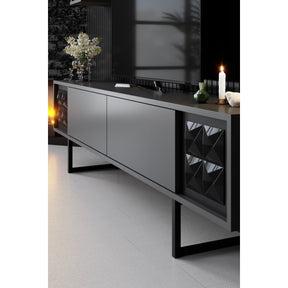 Set living Black Line, format din comoda Tv, masuta cafea si 2 rafturi, gri/negru, PAL