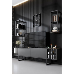 Set living Chrome Line, format din comoda TV, 2 rafturi si o masuta cafea