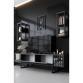 Set living Chrome Line, format din comoda TV, 2 rafturi si o masuta cafea