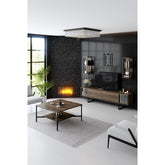 Set living Chrome Line Set, format din comoda TV, 2 rafturi si o masuta cafea, nuc/negru