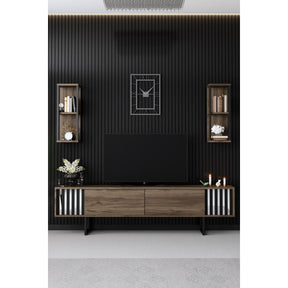 Set living Chrome Line Set, format din comoda TV, 2 rafturi si o masuta cafea, nuc/negru