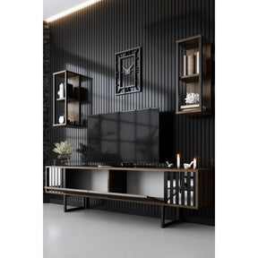 Set living Chrome Line Set, format din comoda TV, 2 rafturi si o masuta cafea, nuc/negru
