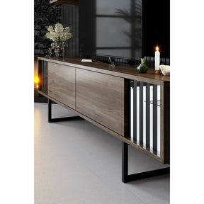 Set living Chrome Line Set, format din comoda TV, 2 rafturi si o masuta cafea, nuc/negru