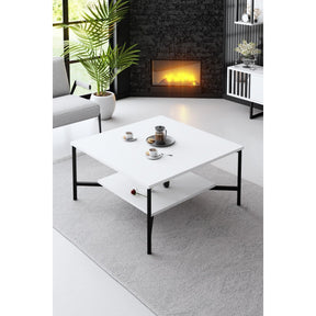 Set living Chrome Line, format din comoda Tv, 2 rafturi si o masuta cafea, alb/negru