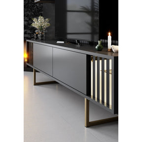 Set living Gold Line, format din comoda TV, 2 rafturi si o masuta cafea, gri/auriu, PAL
