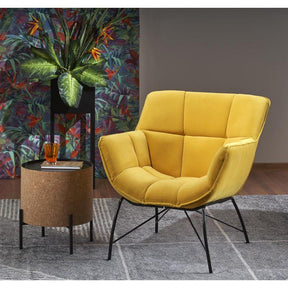Fotoliu modern Belton, catifea galbena, 74x73x78 cm