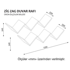 Set 2 rafturi Zig Zag, alb, PAL melaminat, 129x22x50 cm