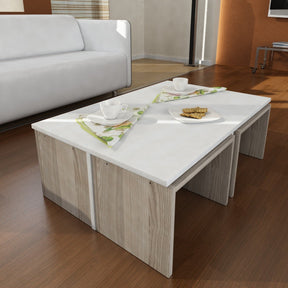 Set masute cafea Dulap, alb/stejar, PAL, 90x60x32/41x29x29 cm