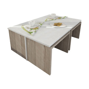 Set masute cafea Dulap, alb/stejar, PAL, 90x60x32/41x29x29 cm