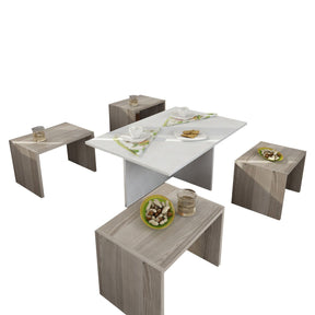 Set masute cafea Dulap, alb/stejar, PAL, 90x60x32/41x29x29 cm