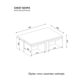 Set masute cafea Dulap, alb/stejar, PAL, 90x60x32/41x29x29 cm