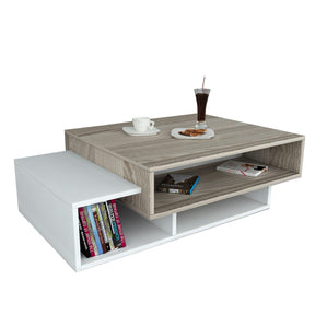 Masuta cafea Tab, stejar/alb, PAL melaminat, 105x60x32 cm