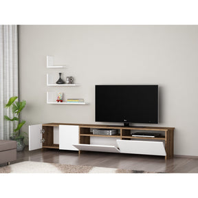 Set comoda TV si 3 rafturi Gelincik, alb/nuc, PAL