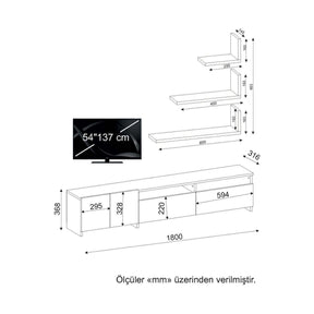 Set comoda TV si 3 rafturi Gelincik, alb/nuc, PAL