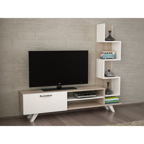 Comoda TV Ceren, stejar/alb, PAL, 150x30x132 cm
