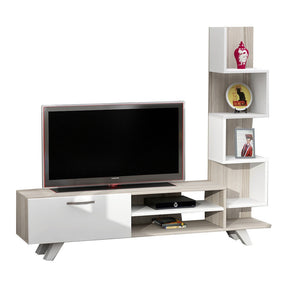 Comoda TV Ceren, stejar/alb, PAL, 150x30x132 cm